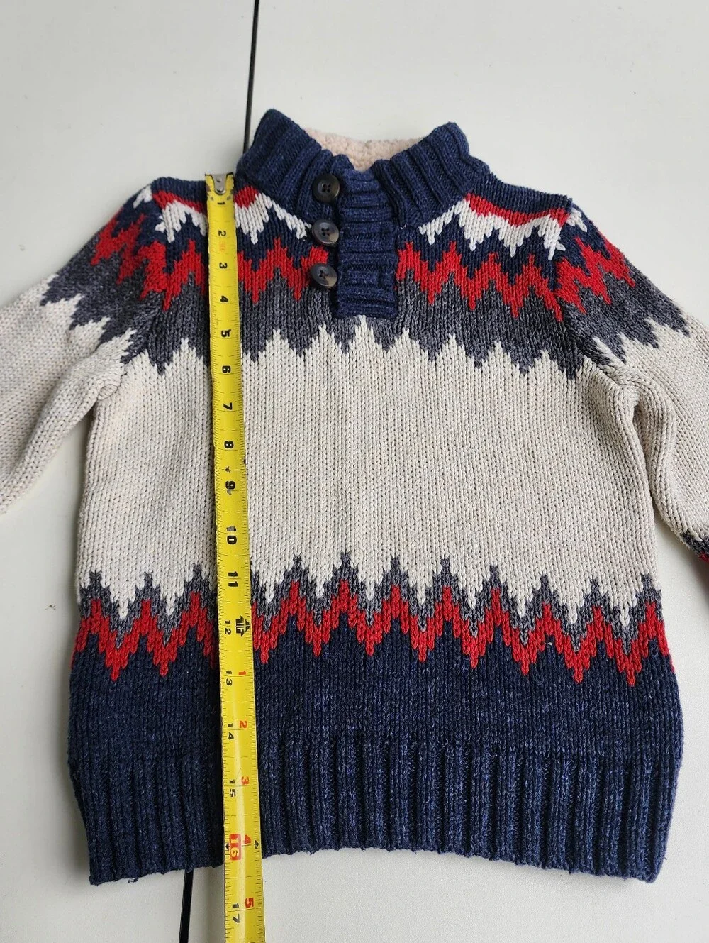Baby Gap Toddler Red Cream Blue Mock Neck Sweater Shepra Neck Zig Zag Sz 2 Years